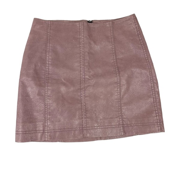 Free People Faux Leather Mini Skirt Mauve Pink A Line Size 2 Seamed Pocket Zip - Picture 2 of 8